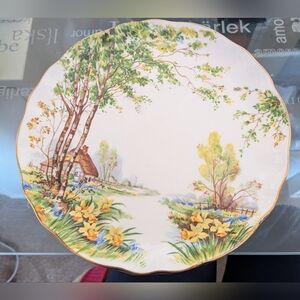 Lorna Doon By Hammersley Scenic Floral Elevated Cake  Plate 9 In Bone China